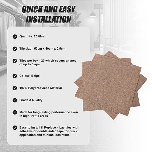 5m² Beige Carpet Tiles Set – Commercial & Home Flooring for Office, Retail & Living Areas