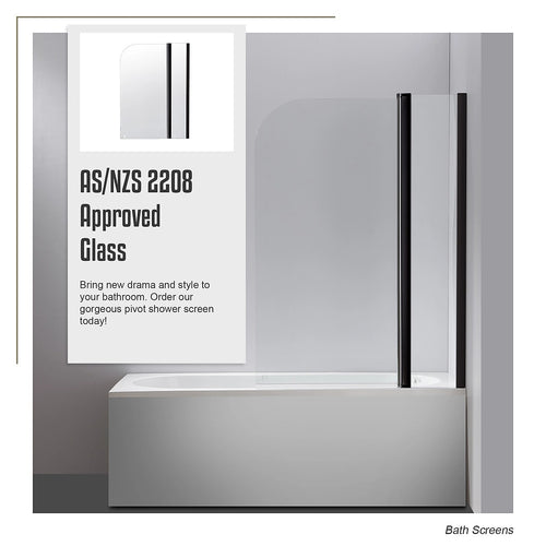 180° Black Pivot Door 6mm Safety Glass Bath Shower Screen By Della Francesca - 100 x 140cm