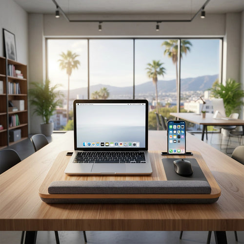 Portable Lap Desk with Mouse Pad & Cushion – Oak Finish Laptop Table