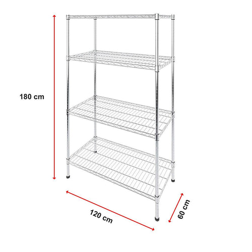 Modular Wire Storage Shelf 1200 x 600 x 1800mm Steel Shelving - Carbon Chrome Plated