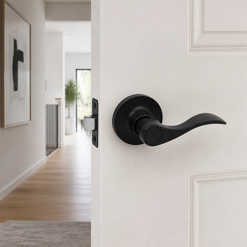 Door Handle Set Lever – Passage Function with Wave-style Black Design and Functional Style