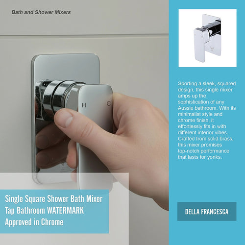 Single Square Shower Bath Mixer Tap Bathroom WATERMARK Approved - Chrome