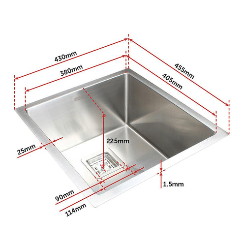 430x455mm Handmade 1.5mm Stainless Steel Sink with Square Waste