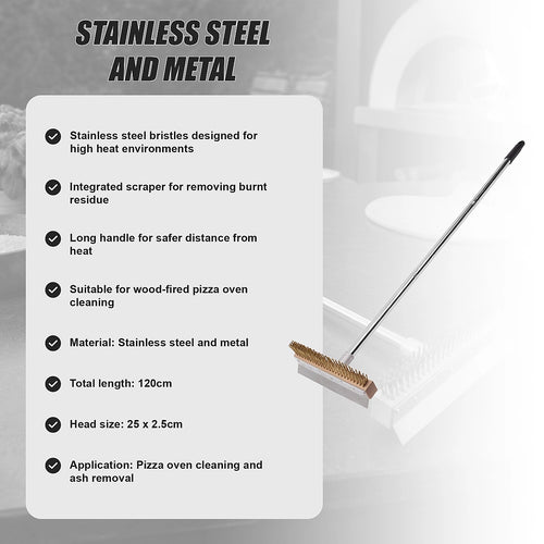 Stainless Steel Pizza Oven Brush Scraper 120cm Ash Broom