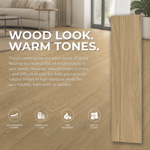 Self Adhesive Vinyl Floor Tiles Peel & Stick Flooring Grain Elm Look 16 Pack 2.3m²