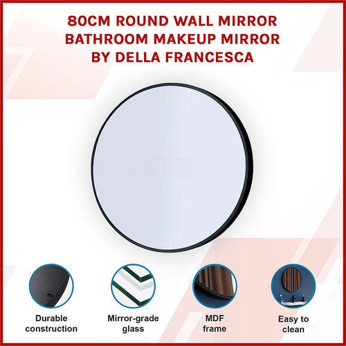 80cm Round Wall Mirror Bathroom Makeup Mirror by Della Francesca - Black