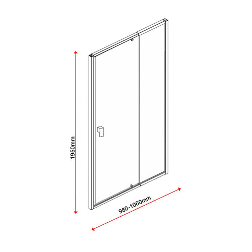 Adjustable Semi Frameless Shower Screen Front: (98~106)x195cm with Gold Hardware and No Side Return