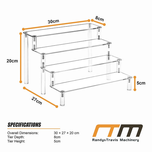 4 Tier Acrylic Display Riser Stand Clear Perfume Organiser Shelf for Cupcakes, Figures, Collectibles & Retail Displays
