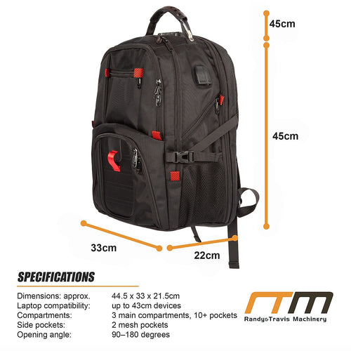 50L Travel Backpack with 43 cm Laptop Compartment & USB Port