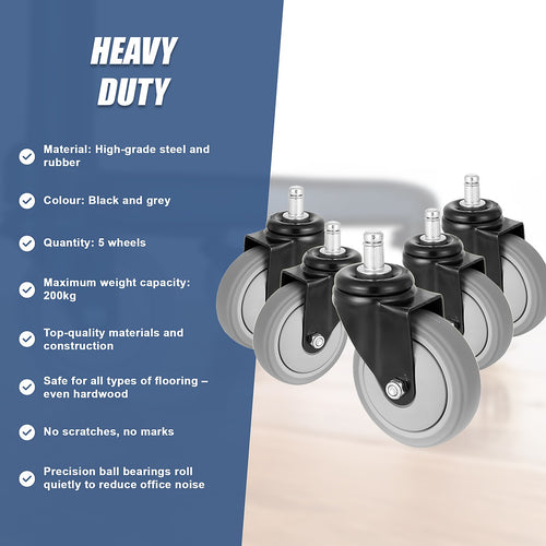 5x Office Chair Caster Wheels Set Heavy Duty & Safe for All Floors w/Universal Fit
