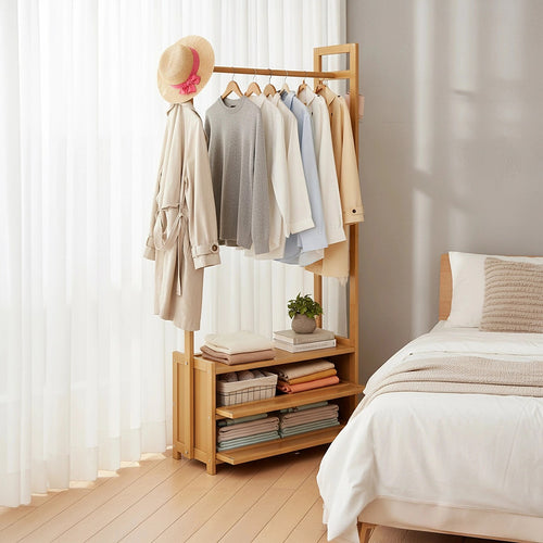 165x70cm Clothes Rack Stand with Storage Shelves – Modern Coat Tree in Wood