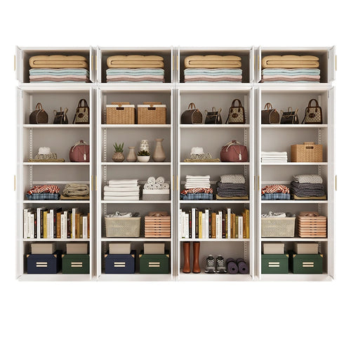 320x240cm 8-Door White Steel Shelf Wardrobe with Gold Handle Storage Cabinet