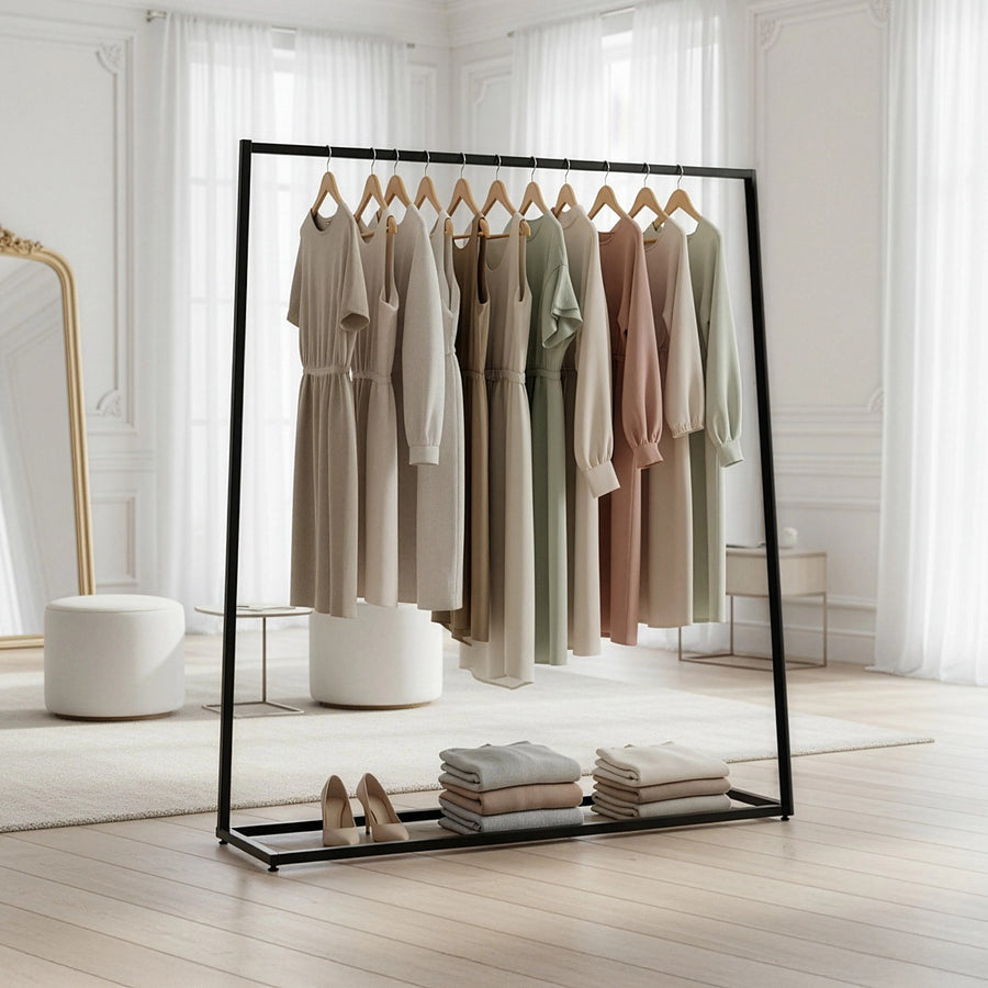 Commercial Clothing Garment Rack – Black Steel, 50 kg Capacity