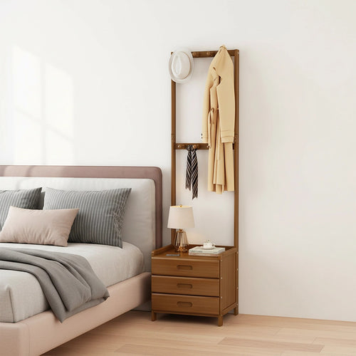 42x165cm Wooden Hall Stand with Drawer – Modern Minimalist Floor Coat Rack in Dark Wood