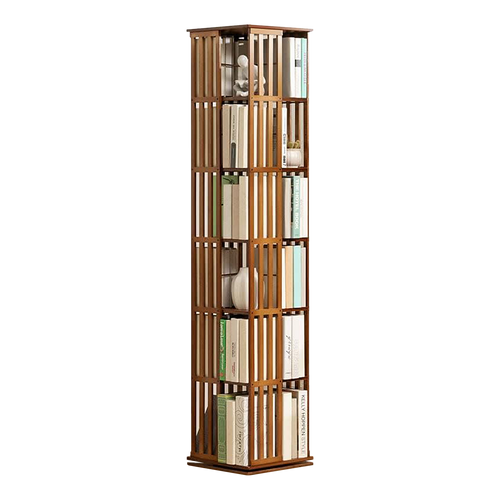 360 Rotating Bookshelf Bamboo Storage Display Rack Shelving in Dark Wood