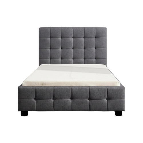 King Single Deluxe Grey Linen Fabric Upholstered Bed Frame with Headboard & Slats