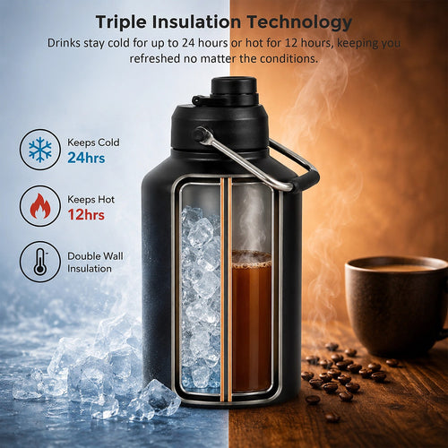 3.8L Double Wall Insulated Stainless Steel Water Bottle – Large Hot & Cold Drinks Jug for All-Day Hydration