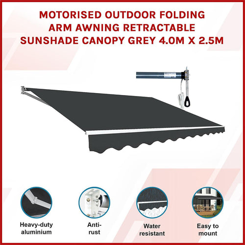 Automatic Retractable Awning 4x2.5m - Grey Outdoor Wall Sunshade