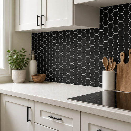 3D Peel-and-Stick Wall Tiles – Black Hexagonal Design, 10 Sheets