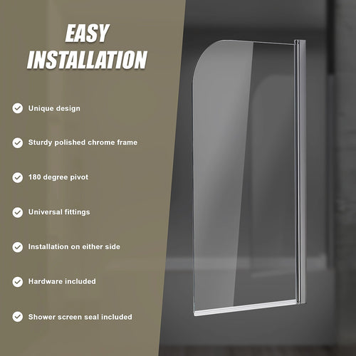 180° CHROME Pivot Door 6mm Safety Glass Bath Shower Screen By Della Francesca - 90 x 140cm