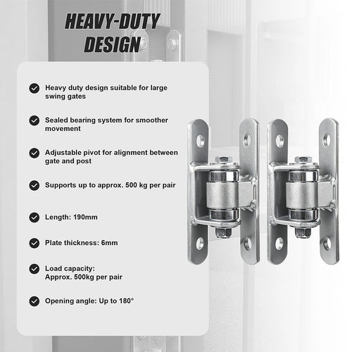 Heavy Duty Gate Hinges 190mm Adjustable Sealed Bearing Pair