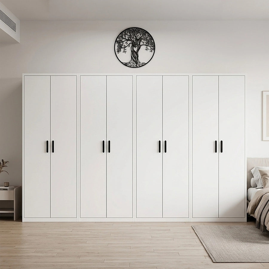 320x200cm 8-Door White Steel 2 Hanging and 2 Shelf Wardrobe with Black Handle Storage Cabinet