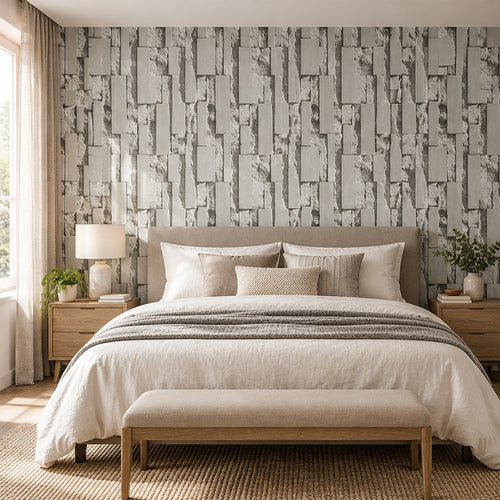 Wallpaper Grey Brick Pattern 3D Roll – Non-woven Decorative Wall Covering for Home & Office Interiors