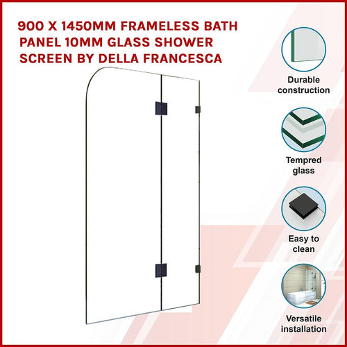 Frameless Glass Bath Screen 90 x 145cm Hardware: BLACK