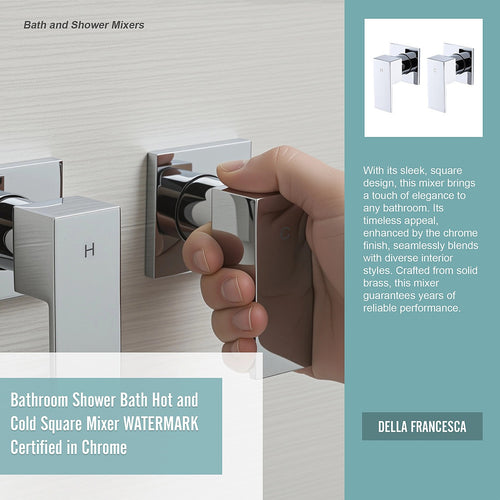Bathroom Shower Bath Hot and Cold Square Mixer WATERMARK Certified - Chrome