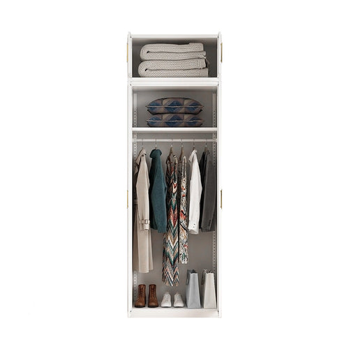 80x240cm 2-Door White Steel Hanging Wardrobe with Gold Handle Storage Cabinet