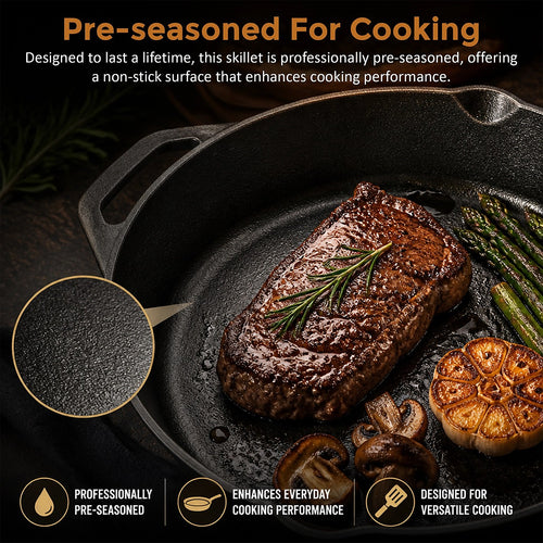 Cast Iron Frying Pan 30cm Pre-Seasoned Skillet for BBQ