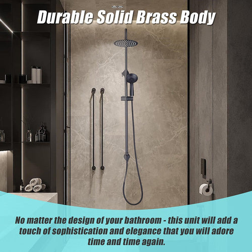 WELS 8" Black Rain Shower Dual Rounded Heads Set with Handheld