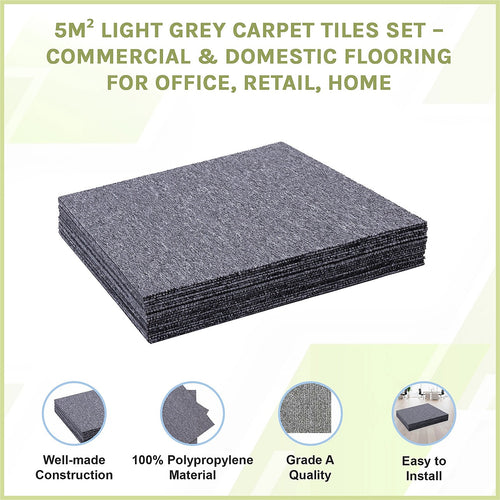5m² Light Grey Carpet Tiles Set – Commercial & Home Flooring for Office, Retail & Living Areas