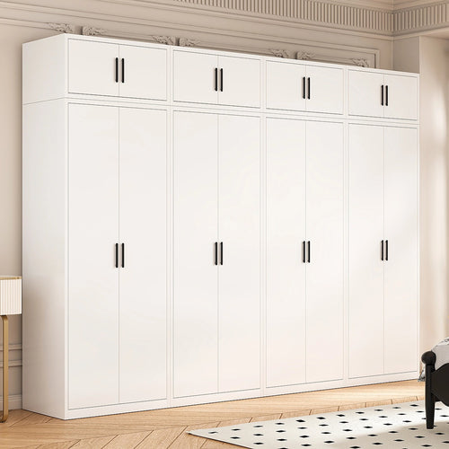 320x240cm 8-Door White Steel 1 Hanging and 3 Shelf Wardrobe with Black Handle Storage Cabinet