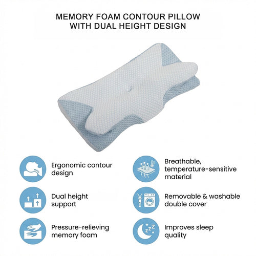 Memory Foam Contour Pillow with Dual Height Butterfly Design