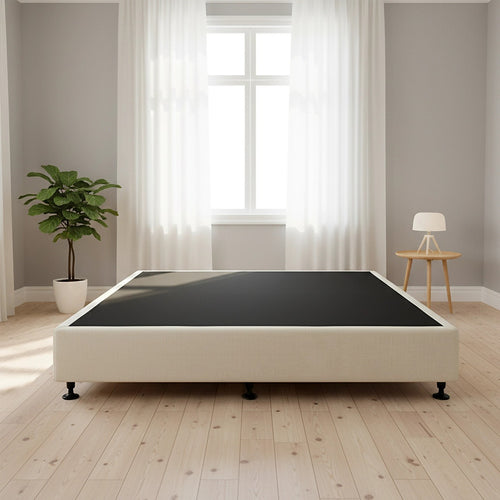 King Slatted Ensemble Bed Base - Sand Linen Breathable Cover