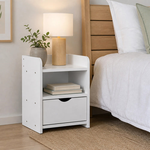 White Bedside Table with Drawer