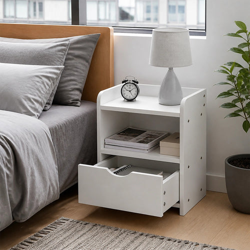 White Bedside Table with Drawer
