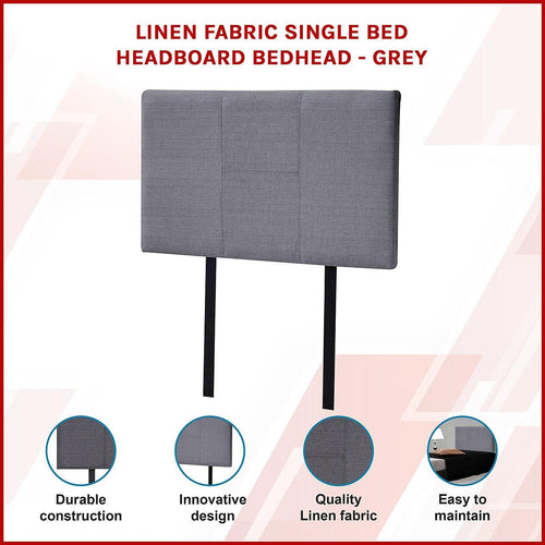 Single Grey Linen Fabric Bed Headboard Bedhead