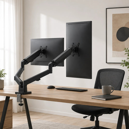 Dual Arm Monitor Desk Mount Bracket 17–32 Inch Spring Assisted Full Motion