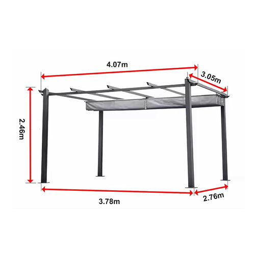 3x4M Aluminium Pergola Marquee with Retractable Roof – Outdoor Garden Patio Canopy Shelter