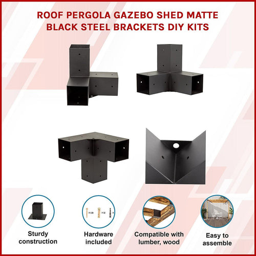 Roof Pergola Gazebo Shed Matte Black Steel Single Wall with Top Rafters Brackets DIY Kits