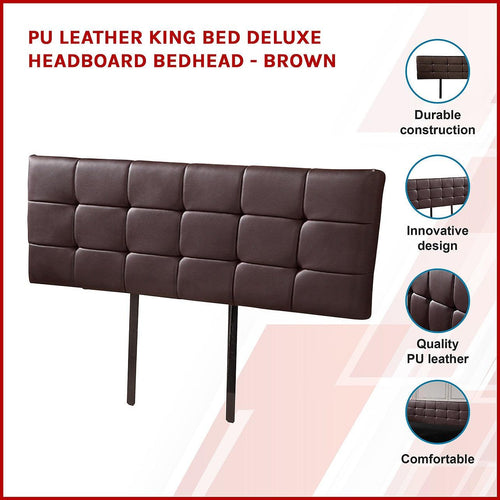 King PU Leather Bed Deluxe Headboard Bedhead - Brown