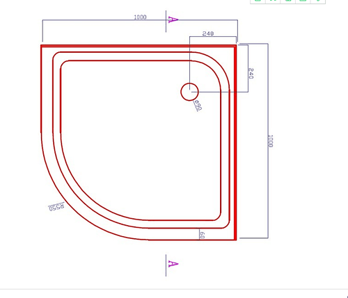 100x100cm Rounded Curved Shower Base in White