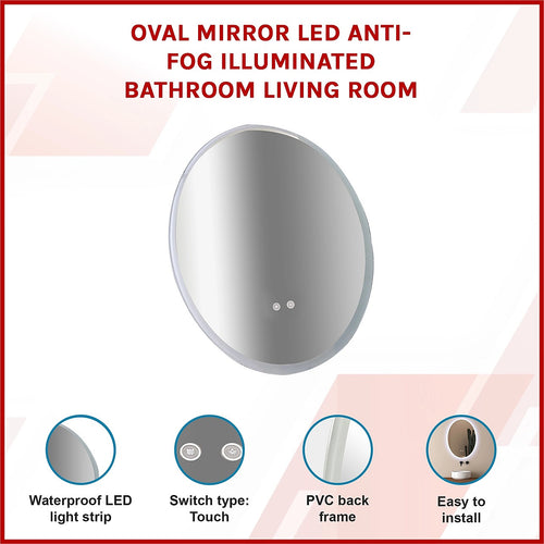 Oval Mirror LED Anti-Fog  Illuminated Bathroom Living Room