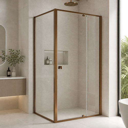 Semi-Frameless Shower Screen – Dust Brown, Front: (98~106)x195cm, Side: (77~80)x195cm