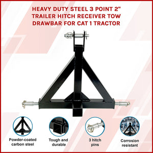 Heavy Duty Steel 3 Point 2" Trailer Hitch Receiver Tow Drawbar For Cat 1 Tractor