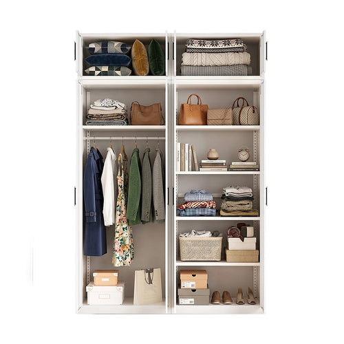 160x240cm 4-Door White Steel Hanging and Shelf Wardrobe with Black Handle Storage Cabinet