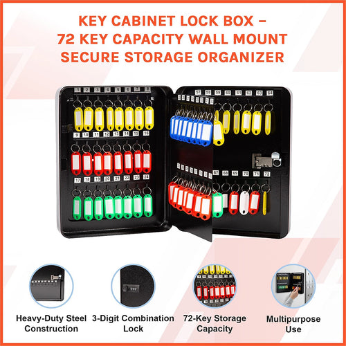 Key Cabinet Lock Box – 72 Key Capacity Wall Mount Storage Organizer