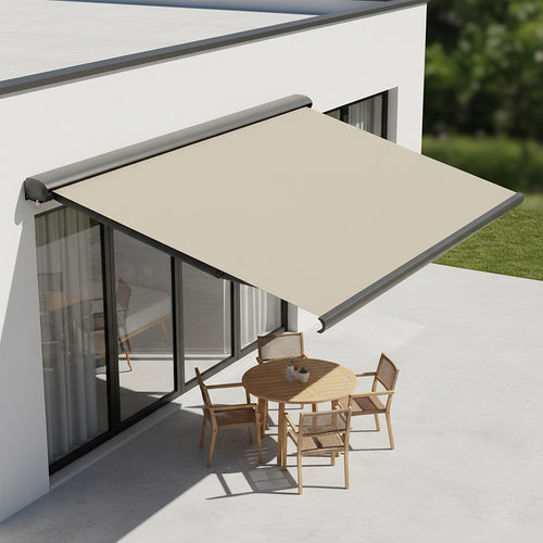 Heavy Duty Full Cassette Retractable Awning: Motorised 4x3m Beige Sunshade
